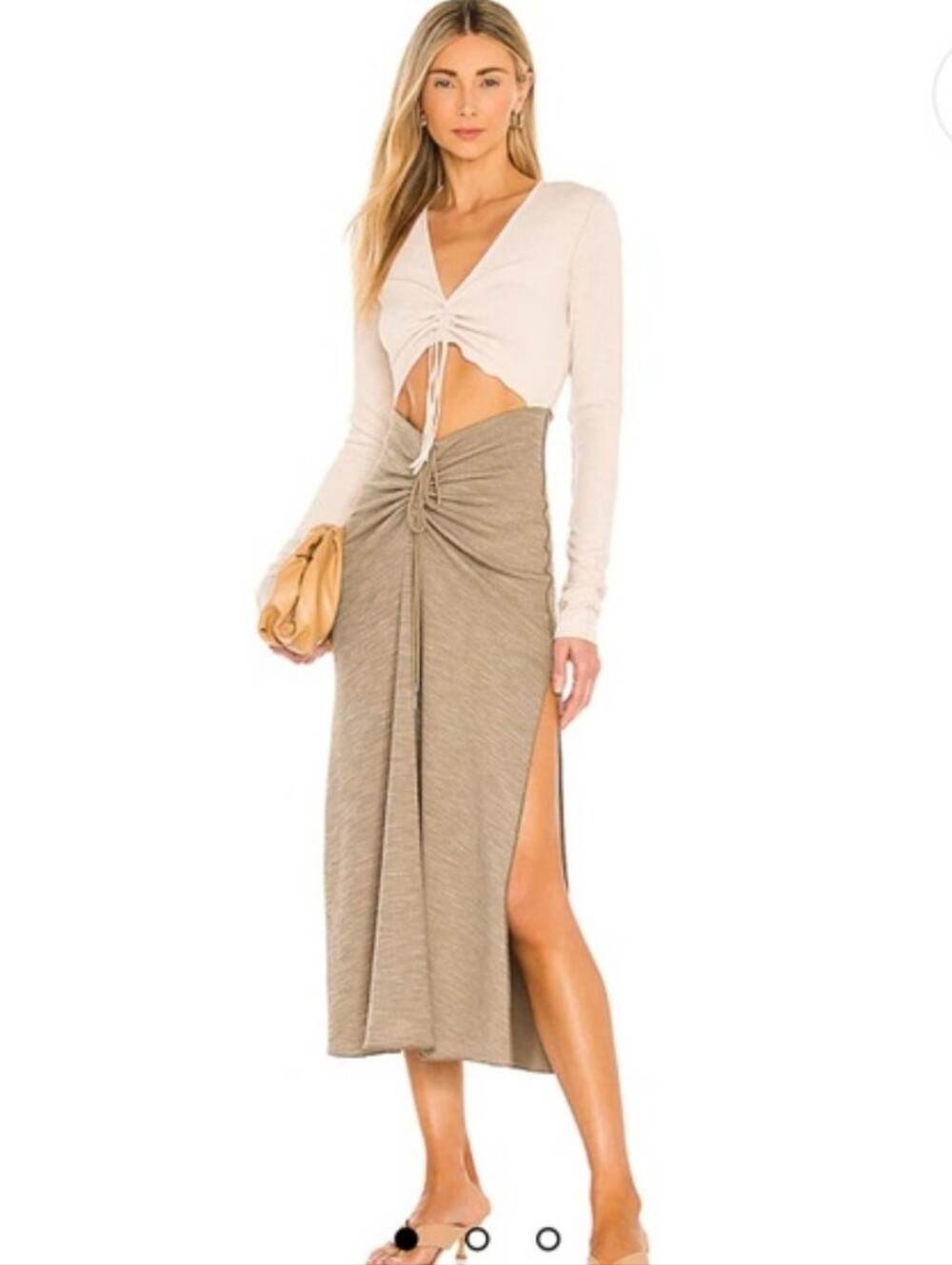 Song of Style Ezra Ruched Open Front Coastal Long Sleeve Midi Dress